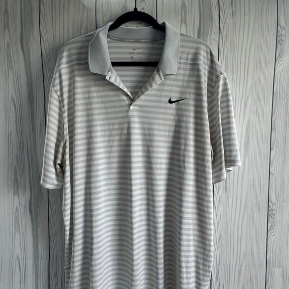 Nike Golf Dri-Fit Gray White Stripe Breathable Polo Shirt Men XXL - Picture 1 of 4